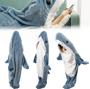 Dessin animé requin sac de couchage pyjamas bureau sieste requin couverture Karakal haute qualité tissu sirène châle couverture pour enfants adultes - Product Image 2