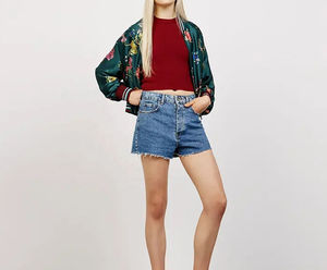 OEM Newest Breathable Quilted Printed Long Sleeve Women's Crop Satin Bomber <b>Jacket</b> with Custom Logo 2024 - Product Image 4