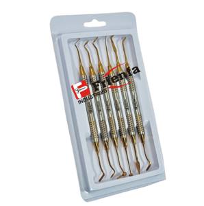 Kit de llenado de compuesto dental de 6 piezas, instrumentos restauradores dorados de doble extremo, base del fabricante de acero inoxidable para cirugía - Product Image 1