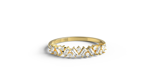 Bague de mariage de luxe en or 18 carats avec diamants ronds et baguettes, bague demi-éternité empilable, bijoux fins pour femmes - Product Image 1