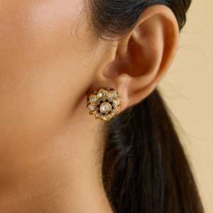 Pendientes de aro de moda Kundan 186645 religiosos de latón y aleación de zinc con circonitas, diseño floral y de plumas, para boda - Product Image 3