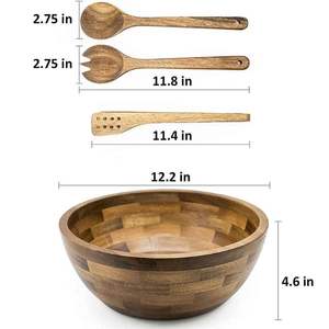 Bol en bois naturel écologique minimaliste pour restaurants, saladiers, taille personnalisée, fait main, haute qualité, Vietnam - Product Image 2