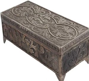 Joyero grande de metal plateado con adorno 3D-Elegante organizador de recuerdos y baratijas al por mayor - Product Image 4