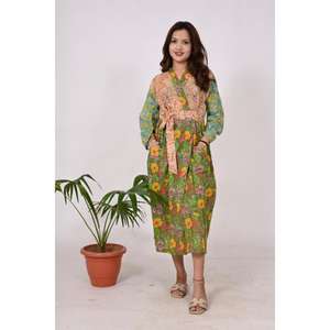 Kimono de retazos indio hecho a mano para mujer, ropa de dormir Bohemia ligera con estampado de algodón de bloque Floral, albornoz para primavera y otoño - Product Image 1