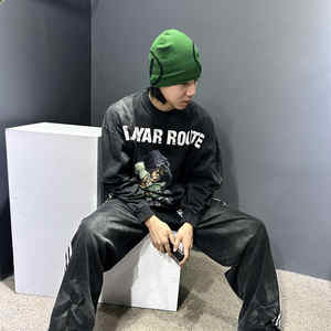 Sudadera de cuello redondo extragrande de manga larga 100% algodón para hombre, de punto liso, lavado ácido, de secado rápido, para fitness, con estampado de logotipo personalizado, de alta calidad. - Product Image 4