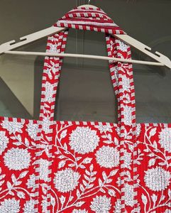 Crimson Boho Floral Quilted Tote <b>Bag</b> Red Floral Block Print Cotton for Summer - Product Image 4