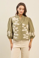 Vente flash : Blouse vintage en coton pour femme, manches longues, col en V, broderie, confortable, respirante, écologique, idéale pour le bureau