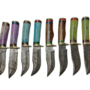 Cuchillo de caza de acero damasco de 8 pulgadas de alta calidad, cuchillo de Camping multiusos para exteriores hecho a mano, funda con mango de hueso para clasificación DIY - Product Image 1