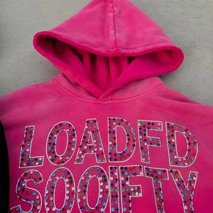 Unisex 2025 personalizado 450 Gsm 100% algodón Sudadera con capucha Rhinestone descarga impresa invierno de gran tamaño con capucha cuello lavado técnica sólida - Product Image 1