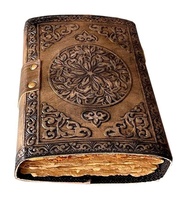 Grimorio de Cuero Encuadernado a Mano de Alta Calidad con Hilo Cosido, Estilo Vintage con Cristales Incrustados, Diario, Cuaderno, Libro