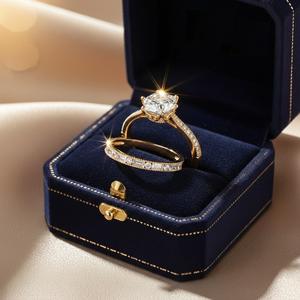 แหวนหมั้นโมอิสซาไนต์ทรงหกเหลี่ยม 1.25 กะรัต ประดับขอบแบบมิลเกรน พร้อมแหวนแต่งงานแบบบาแก็ตต์ ชุดแหวนเจ้าสาวแบบช่อง แหวนคู่เข้าชุด - Product Image 5