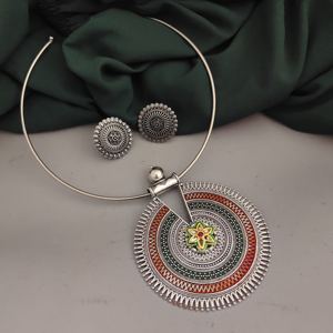 Direct Indian Supplier Best Selling High Grade Oxidised Hasli Necklace Geometric <b>Stud</b> <b>Earrings</b> <b>Set</b> Women's Modern Fashion - Product Image 3