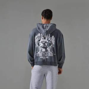 Pull lourd 100% coton surdimensionné sérigraphie Vintage lavage à l'acide à capuche Logo personnalisé sweats à capuche 2025 - Product Image 1