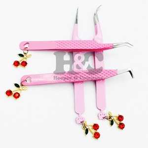 Nouveautés Pinces à épiler en acier inoxydable à pointe argentée rose avec charme cerise pour extensions de cils, pince à épiler cerise, cils plats en vison - Product Image 6