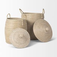 Panier de rangement rustique rond en jonc de mer naturel, écologique, sur pied, avec poignées, pliable, tressé à la main, vente en gros