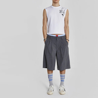 Pantalones Cortos Bermuda Personalizados para Hombre, de Verano, Estilo Urbano, Lisos, de Corte Holgado, con Dobladillo Abierto y Pliegues Dobles, Pierna Ancha, Largura hasta la Rodilla, Estilo Baggy
