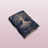 Journal en cuir véritable, grand grimoire, design d'arbre de vie en relief, couverture rigide avec reliure cousue, livre de sorts vierge