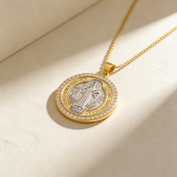 QIKU haute qualité forme ronde Saint Benoît exorcisme Plaque cuivre CZ pendentif collier femmes hommes Style religieux bijoux cadeau
