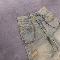 Logo personnalisé pour hommes Baggy Jeans coupe ample taille haute délavé à l'acide Vintage jambes larges en détresse Pantalon en denim