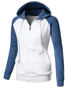 Sudadera con capucha de manga larga para mujer, de color contrastante, ligera, con cremallera y bolsillo tipo canguro - Product Image 6