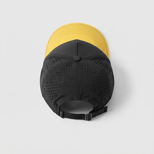 Casquette personnalisée perforée au laser, noire et jaune, en maille, réglable, six panneaux, décontractée, respirante, imperméable, impression sérigraphique, unisexe - Product Image 6