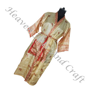 KL019 ชายหาดวินเทจส่าหรีชุดกิโมโนยาวสุภาพสตรีวินเทจผู้หญิงสวมเสื้อคลุมอาบน้ํารีไซเคิลผ้าไหมผ้าส่าหรีชุดนอน Robe วินเทจ - Product Image 2