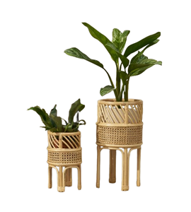 Rattan <b>Planter</b> <b>Wooden</b> Mini Stand Natural Cane Flower Pot for Patio Living Room Balcony Cafe Home <b>Garden</b> - Product Image 1