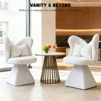 Chaise de vanité pivotante en chenille blanche avec dossier papillon, base triangulaire, chaise d'appoint pour chambre, salon, salle à manger, bureau