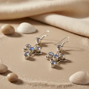 Boucles d'oreilles pendantes géométriques en argent 925 plaqué or pour femme, style bohème, sertissage clos, pour mariage - Product Image 1