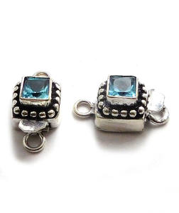 Topaze bleue pierre précieuse 1 brin, 2 brins et 3 brins fermoir de boîte étourneau antique plaqué argent 19X10X8MM fermoir de fabrication de bijoux B806 - Product Image 4