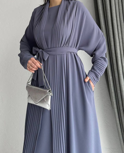 USA Elegant Double Abaya for Women <b>Modest</b> Islamic Clothing Front Open Belt Ball Gown Silhouette Embossed for <b>Party</b> Wedding - Product Image 2