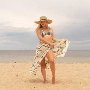 Boho Tribal Geometric Cotton Sarong Hand Printed Beach Cover Up <b>Scarf</b> - Product Image 3