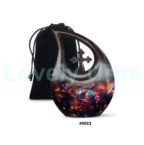 Urna de cremación de pájaro colibrí con gota de lágrima de aluminio negro más vendida para cenizas humanas, urna cruzada decorativa con bolsa de terciopelo gratis - Product Image 2