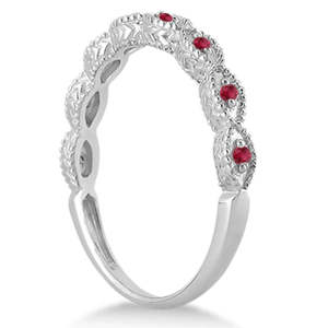 Ensemble de bijoux en or blanc 14 carats - Bague de fiançailles et alliance en rubis antique (0,36 ct) Ensemble de bagues à double bande en diamant de laboratoire - Product Image 5