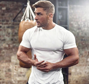 Camiseta personalizable para entrenamiento de gimnasia para hombre, 240g, material transpirable de secado rápido con logotipo fuerte, patrón sólido, servicio OEM - Product Image 4