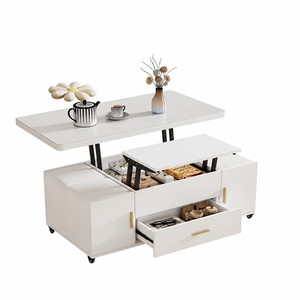 <span class=keywords><strong>Mesa</strong></span> de Centro/Comedor Multifuncional con Tapa Elevable, Marco de Madera Maciza y Tapa de Vidrio <span class=keywords><strong>para</strong></span> Salas de Estar Pequeñas - Muebles Compactos <span class=keywords><strong>para</strong></span> Sala de Estar - Product Image 1
