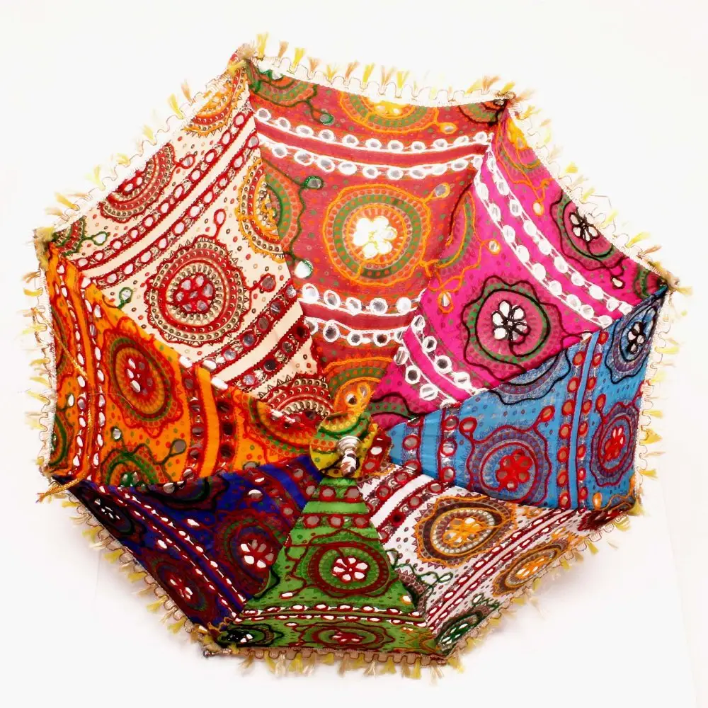 Paraguas de algodón con diseño bordado parasol elegante paraguas indio tradicional adornado con sombrilla de algodón de trabajo bordado pesado