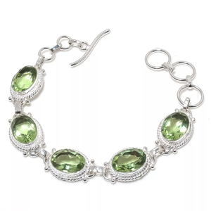 Pulsera de plata 925 con piedras preciosas de amatista verde hecha a mano, joyería de amatista verde Natural, tamaño ajustable, regalo elegante para mujer - Product Image 2