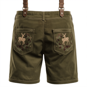 Pantalones Cortos Bávaros de Gamuza Verde Oliva Personalizados, Pantalones Cortos Tradicionales de Cuero Bordado para Festivales, Fabricante OEM - Product Image 2