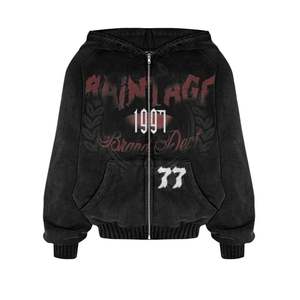 เสื้อฮู้ดโอเวอร์ไซส์ผ้ายืดโอเวอร์ไซส์แบบมีซิปทันสมัยพิมพ์โลโก้100% ผ้าฝ้ายเทอร์รี่ - Product Image 4