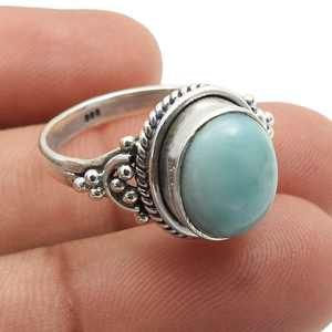 Handmade 925 Sterling Silver <b>Ring</b> <b>For</b> <b>Women</b> & Men Natural Oval Cut Larimar Gemstone With Bezel <b>Set</b> Bohemian Style Jewelry - Product Image 3