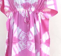 ชิโบริผ้าฝ้ายคาฟตันสีชมพูมัดย้อมพิมพ์ด้วยมือสำหรับผู้หญิงผ้าฝ้ายลำลองอย่างเป็นทางการระบายอากาศและซักได้ - Product Image 4