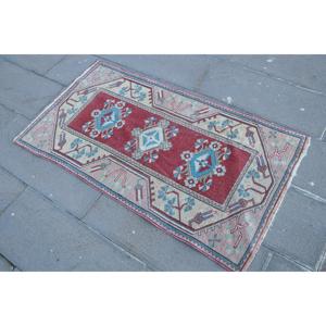 Vintage Rug, 2.4x4.3 ft Small Rug, <b>Red</b> Blue <b>Wool</b> Rug - Product Image 2