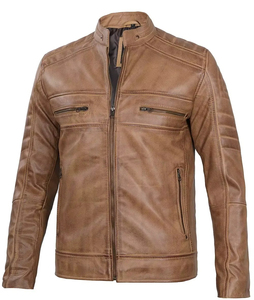 Chaquetas de cuero de bombardero para hombre, prendas de vestir, chaqueta de cuero OEM para hombre con cuello de plumón, diseño informal con servicio - Product Image 5