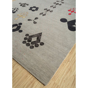 Tapis en laine et soie de bambou noué à la main, gris et noir, motif géométrique abstrait, 9x12, pour la maison et le couloir, épaisseur 10 mm - Modèle - Product Image 2
