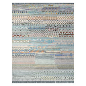 Alfombra Manchaha Azul de Lana y Seda de Bambú Anudada a Mano, 10 mm de Grosor, Patrón Geométrico Abstracto, Rectangular, para el Hogar o el Pasillo, Modelo Les-2514 - Product Image 1