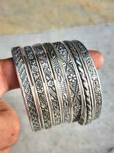 925 Sterling Silver Plated 7 of <b>Set</b> Flower Texture Vintage Bahamian Bangle Stackable Bracelet Women Fashion Jewelry Wholesale - Product Image 3