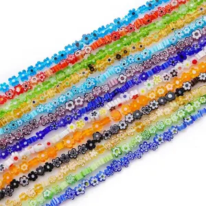 4-5mm lámpara italiana trabajo Murano flor Millefiori cuentas de vidrio 1mm agujero flor plana cuentas de vidrio - Product Image 3