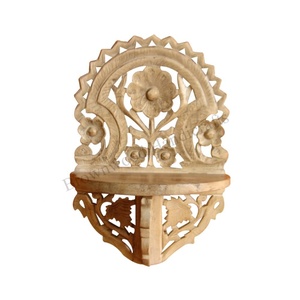 Diseño antiguo Mango Madera Tallada a mano Colgante de pared Estante floral Sala de estar Dormitorio Estante de pared decorativo a bajo precio - Product Image 6