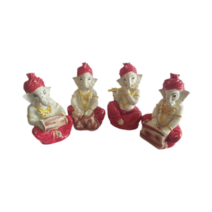 Juego de 4 figuras de estatua Musical de Lord Ganesha de resina multicolor, flauta moderna bonita, Tabla Dholak para el hogar, templo, boda - Product Image 1